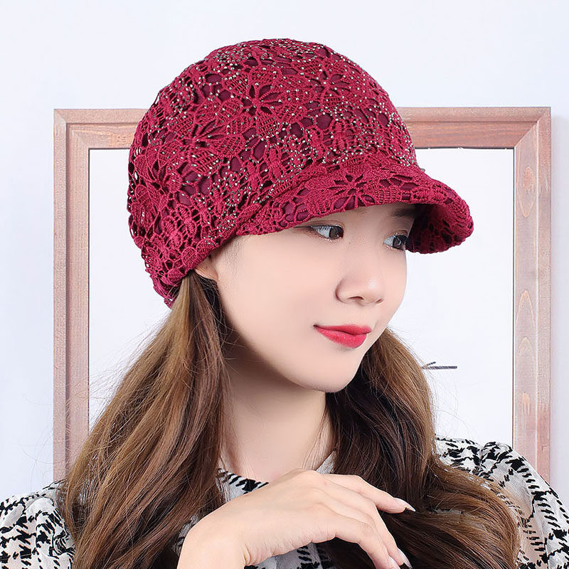 镂空帽子女秋季花朵头巾帽宽檐鸭舌帽堆堆帽光头帽洋气时尚妈妈帽