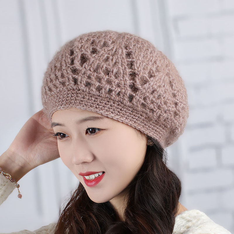 精致钩花毛线帽女秋冬双层包头帽复古优雅保暖手工钩织帽子蓓蕾帽