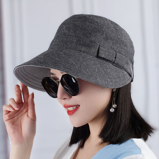 外单棉布遮阳防晒太阳帽显脸小渔夫帽可折叠遮脸挡布盆帽圆平顶帽