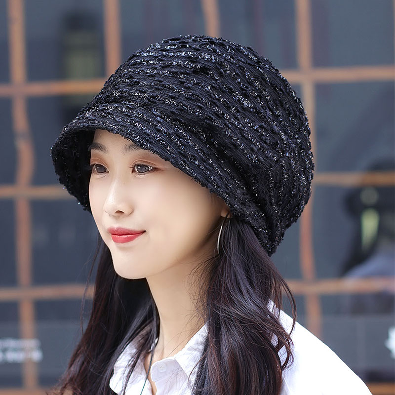 帽子女针织亮丝盆帽深顶可装头发宽帽沿显脸小渔夫帽中老年妈妈帽