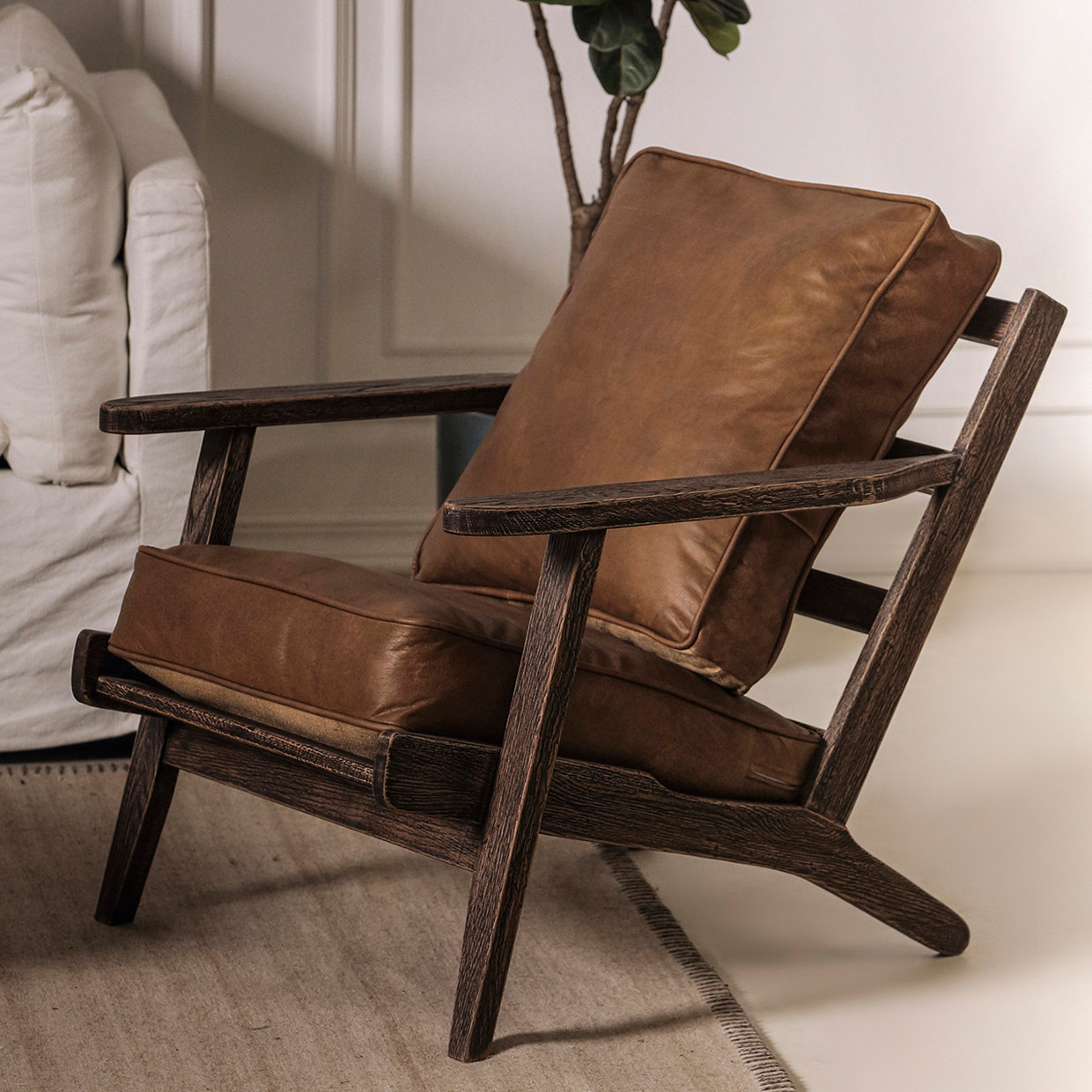 美式轻奢沙发小户型实木单人沙发木质客厅现代简约家用阳台休闲椅