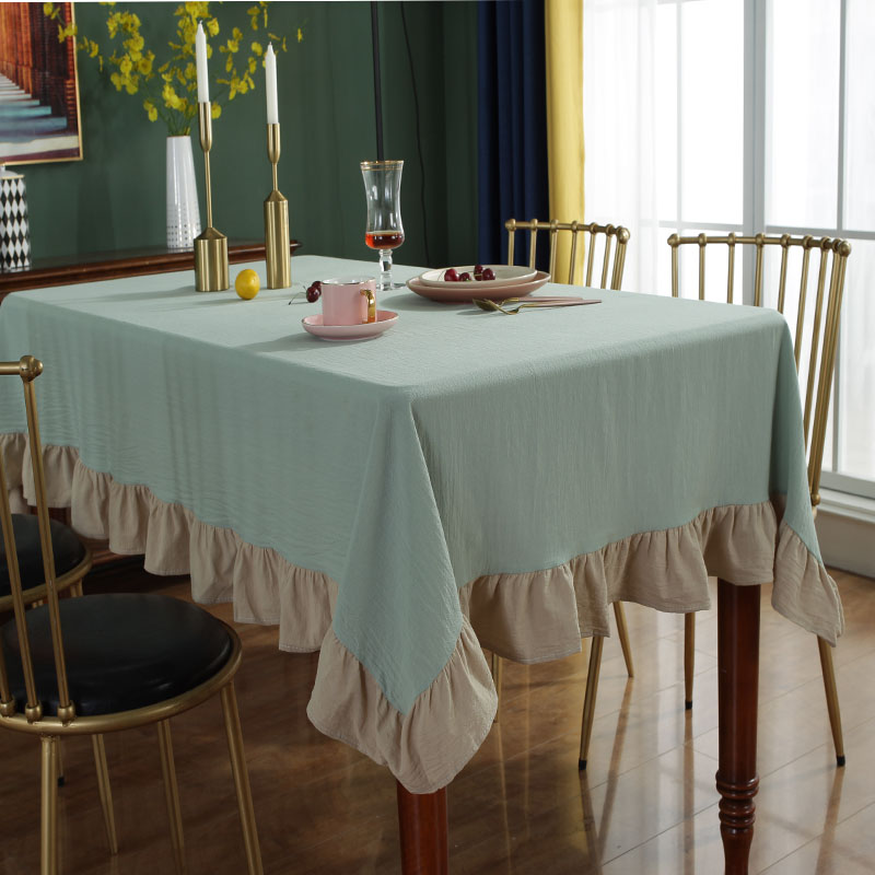 法式桌布布艺棉麻拼色餐桌布复古浪漫田园北欧ins茶几盖巾荷花边