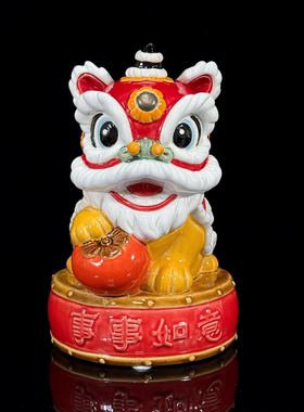 醒狮陶瓷摆件非遗文创特色舞狮装饰品送外国人新居乔迁开业送礼