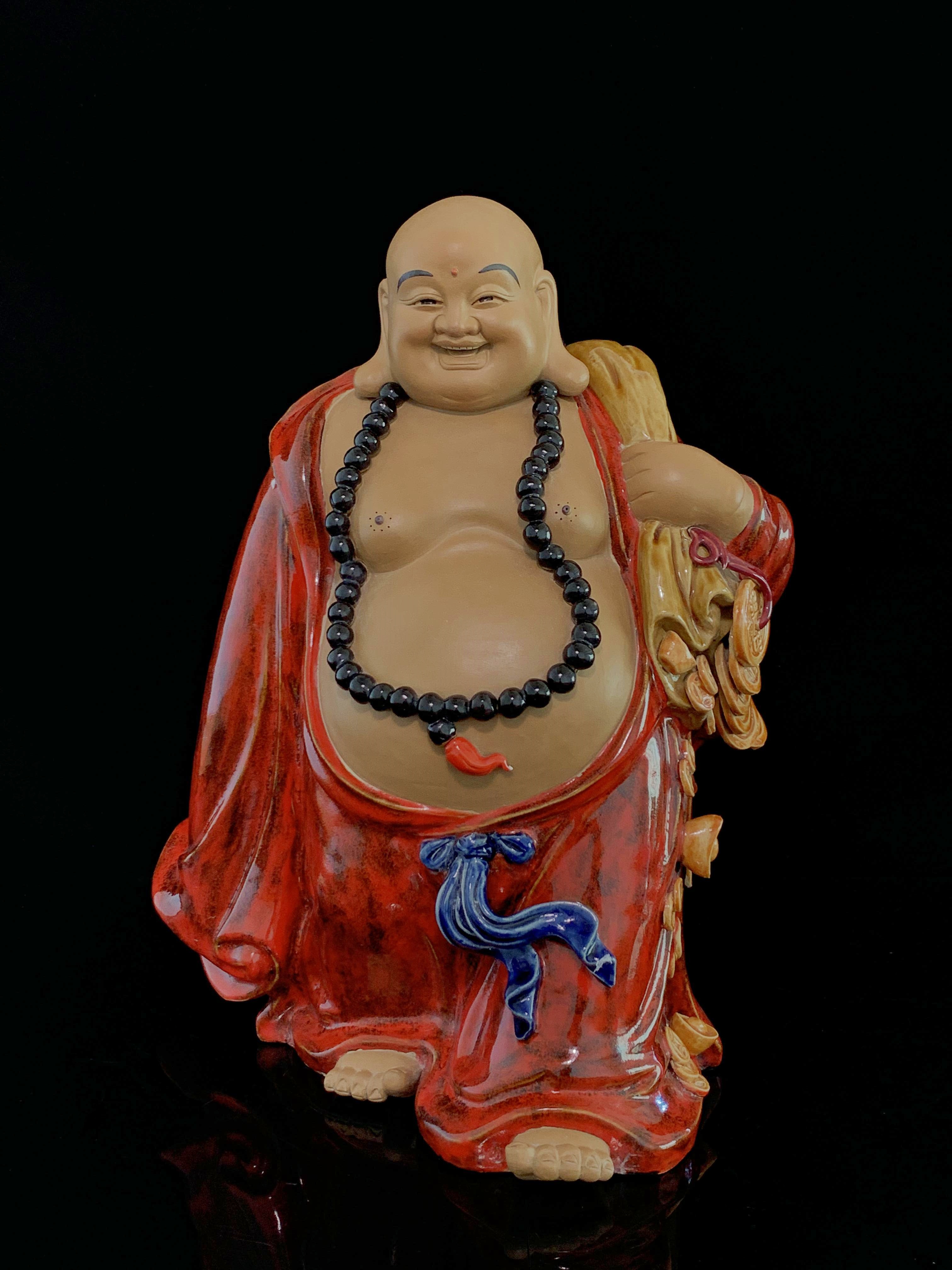 石湾公仔陶瓷弥勒佛摆件客厅玄关风水招财大肚笑佛家居乔迁摆设品