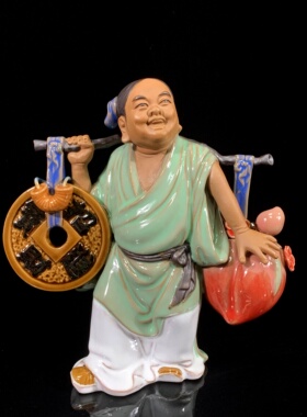 招财童子摆件陶瓷小财神装饰品