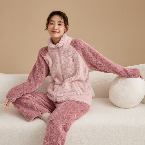 康妮雅女保暖长毛绒秋冬甜美睡衣