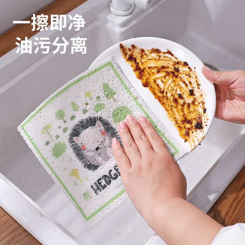 强吸水不油腻木浆棉抹布家用不沾油卡通洗碗布厨房不掉屑清洁抹布