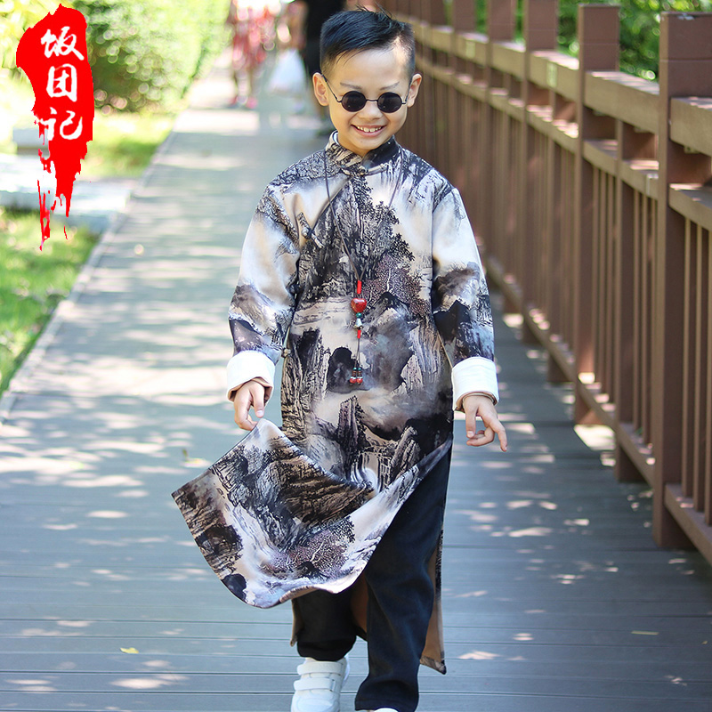 国潮饭团记麂皮绒儿童长衫民国风