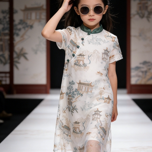 2026新款国风复古旗袍连衣裙女夏季中式欧根纱刺绣仙气礼服中长裙