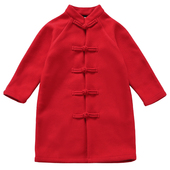 宝宝新年装 男童女童汉服长款 大衣中国风拜年服秋冬季 毛呢儿童唐装