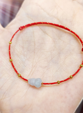 足金999黄金翡翠葫芦手链女款时尚百搭手饰送女友礼物黄金手链