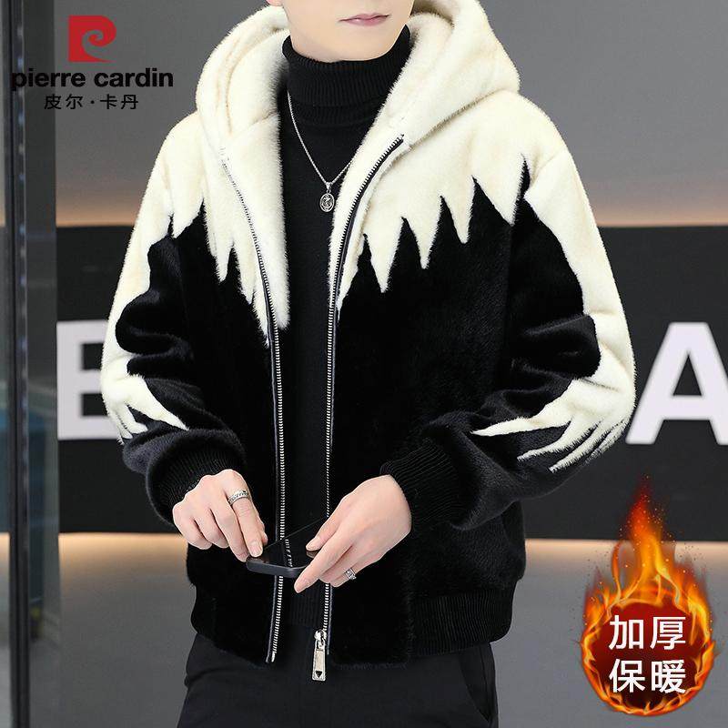 皮尔卡丹高档水貂毛外套男士冬季加厚保暖仿皮草金貂绒貂皮大衣