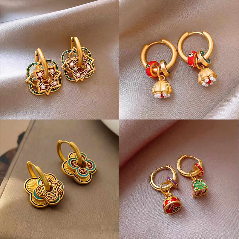 新中式国风珐琅气质耳环女轻奢高级感复古耳钉2025新款爆款耳饰品,饰品/流行首饰/时尚饰品新,耳环,淘宝优惠券,粉丝福利购,淘宝优惠卷