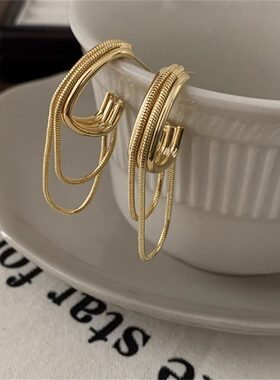 金属风链条流苏耳环925银针