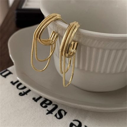 金属风链条流苏耳环925银针设计师高级感显气质修饰脸型个性耳坠
