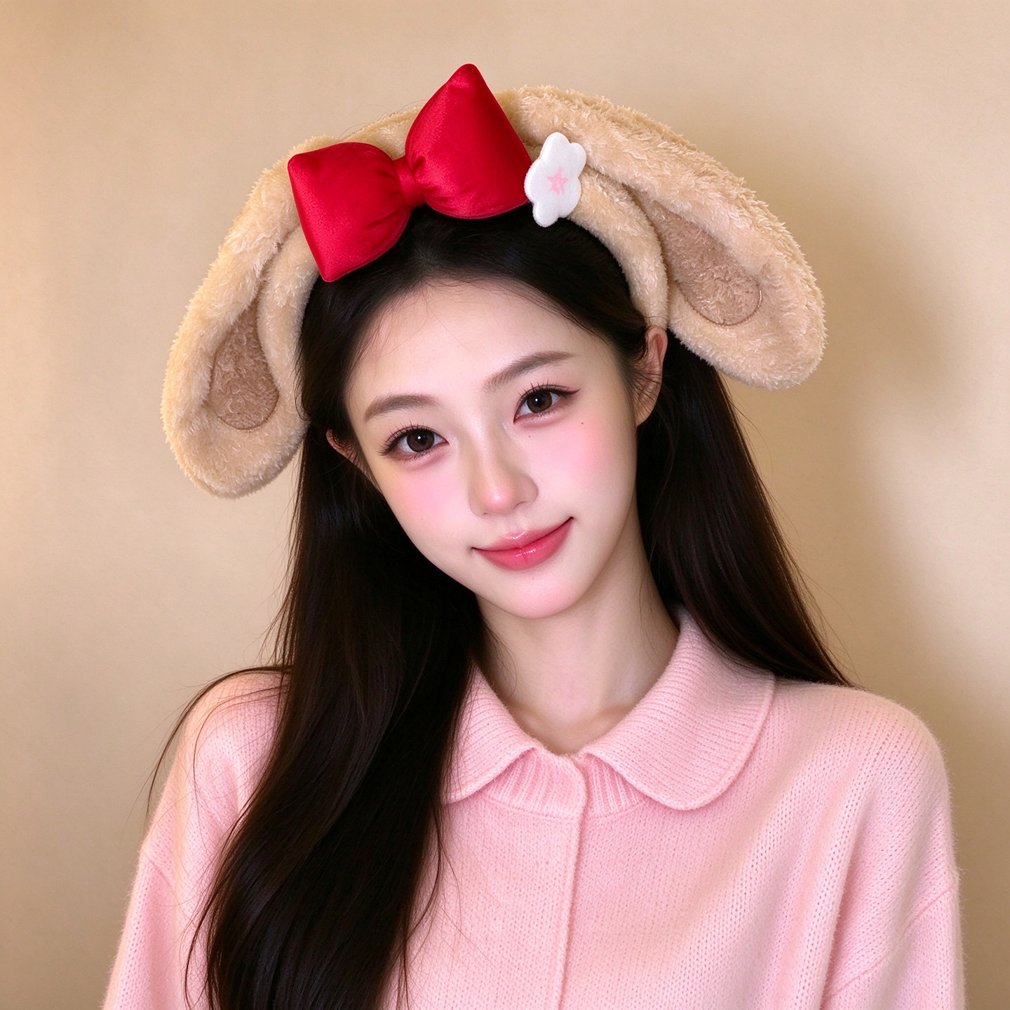 可爱垂耳兔发箍毛绒蝴蝶结可爱少女感居家洗脸头箍发饰敷面膜头饰