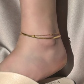 时尚 双层蛇骨钛钢脚链女金色显白设计感冷淡风百搭夏季 高级感足链