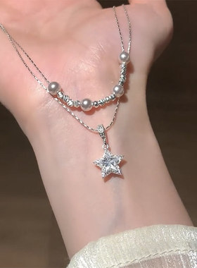 铜合金闪锆五角星叠戴锁骨链女