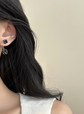 黑色几何耳环一款两戴耳钉女
