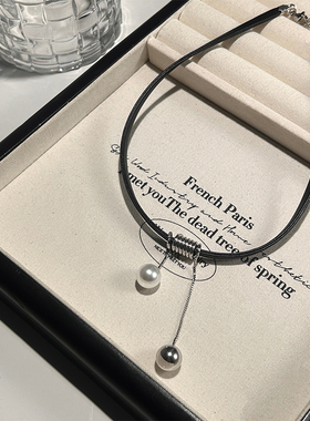 清冷风流苏双珠项链女夏季轻奢时尚锁骨链choker小众辣妹颈饰潮