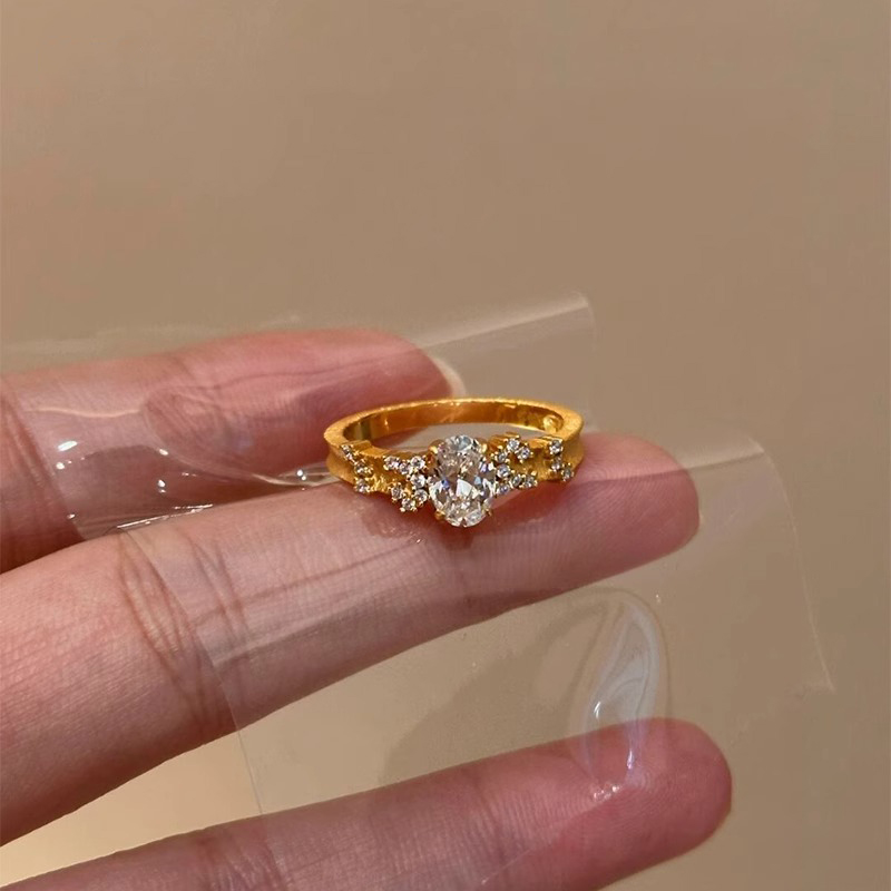 满天星辰~金色拉丝闪钻戒指女