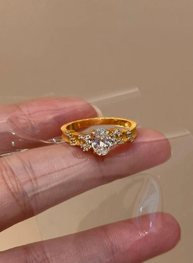 满天星辰~金色拉丝闪钻戒指女