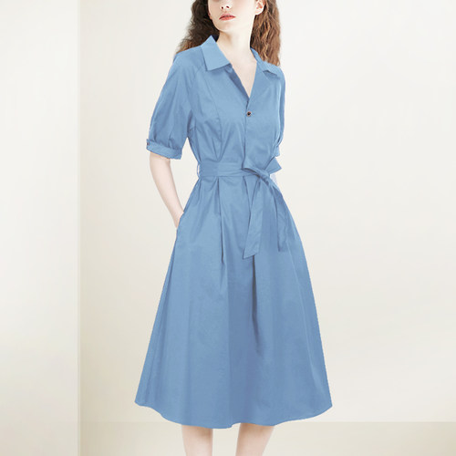 宽松收腰显瘦压褶长裙