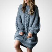 季 2026新款 中长款 紫色针织连衣裙女春季 宽松加厚长袖 春天毛衣裙子