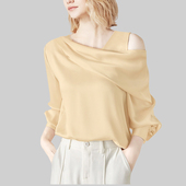 法式 新款 高级感小众醋酸衬衣 女2026年春季 设计感露肩气质宽松衬衫