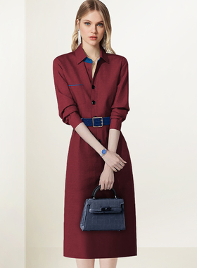 紫色翻领收腰连衣裙女2026年春季新款法式设计感气质百搭显瘦裙子