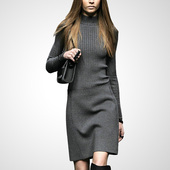 新款 中长款 气质修身 针织连衣裙女2026春季 显瘦长袖 打底裙子一步裙