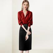 新款 韩系女神范套装 女2026年春季 气质显瘦红色上衣半身裙两件套裙