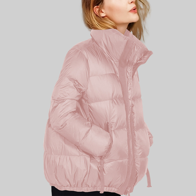 黑色短款宽松羽绒服立领轻薄