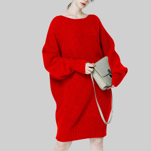 针织连衣裙女2025秋冬新款中长款慵懒风小众宽松毛衣裙气质显瘦潮