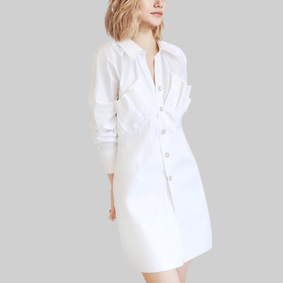 2026年秋冬新款初恋法式高级设计感白色衬衫连衣轻熟御姐短裙女潮