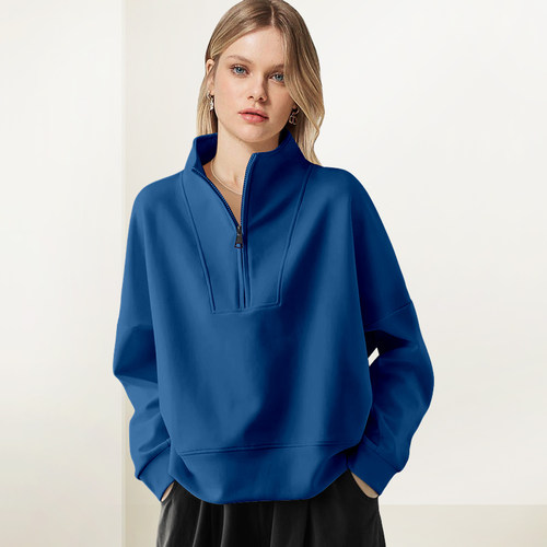 美式半拉链立领短款卫衣女