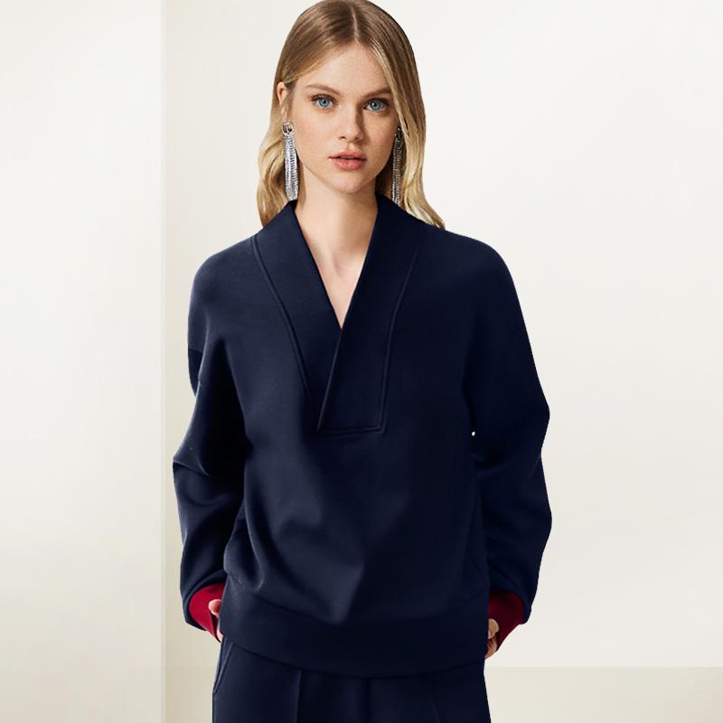 V领套头女士卫衣宽松显瘦