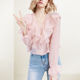 设计感荷叶边浪漫法式 新款 粉色衬衣潮 女2026年春装 设计感V领衬衫