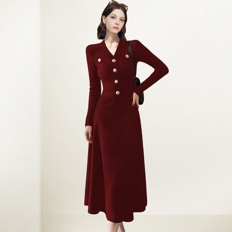 QOOEL设计感小香风复古连衣裙女2026春季新款修身通勤法式V领长裙,女装/女士精品,连衣裙,淘宝优惠券,粉丝福利购,淘宝优惠卷