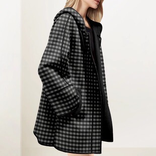 千鸟格连帽毛呢外套女2026年冬新款小香风中长款减龄格子呢子大衣