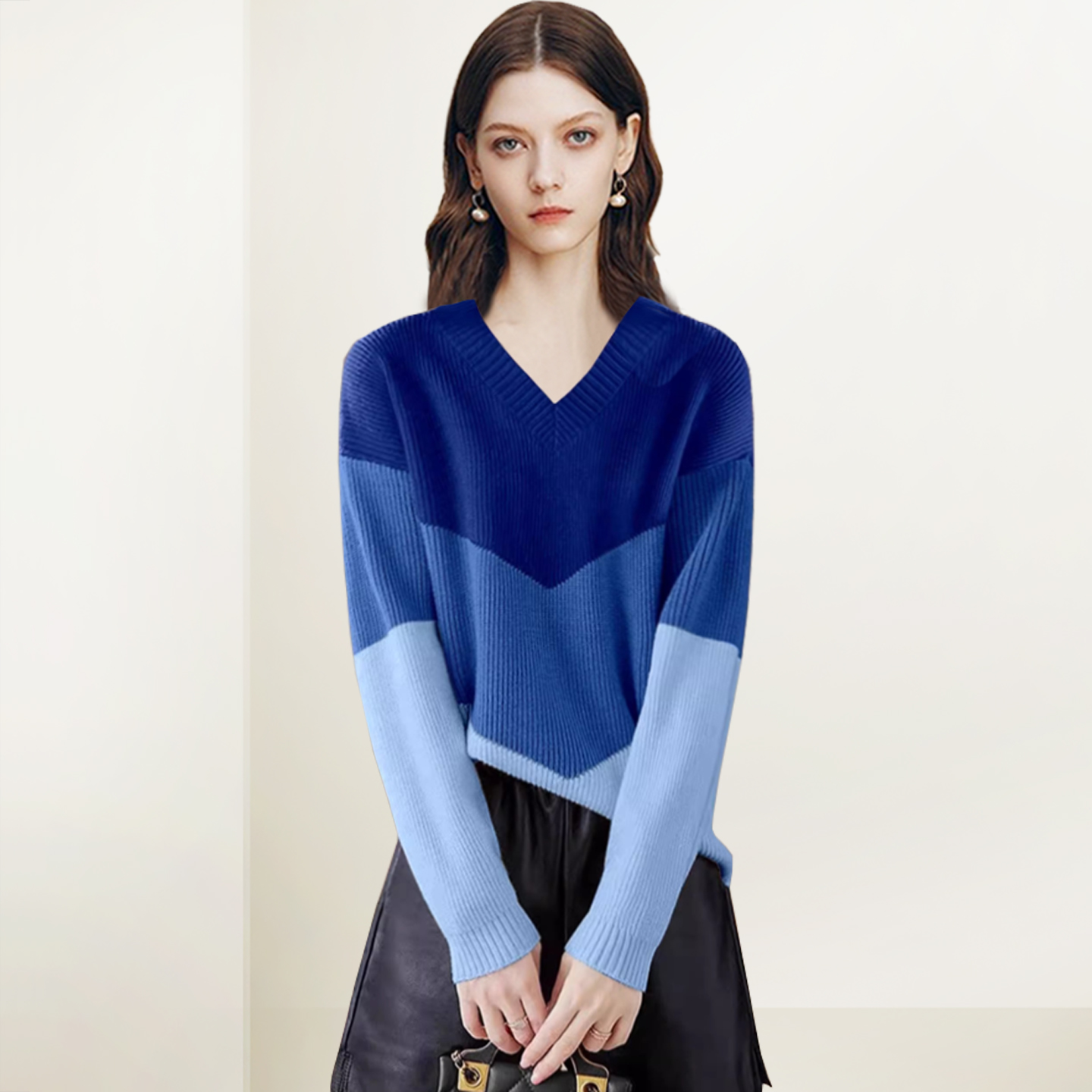 休闲百搭洋气减龄撞色V领针织衫