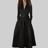 2026春季 气质A字裙大摆裙长裙礼服小黑裙 连衣裙V领修身 新款 女长袖