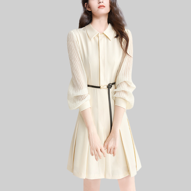 小个子灯笼袖收腰A字裙潮