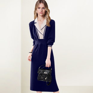 法式 收腰显瘦翻领职业毛衣裙子潮 气质针织连衣裙女2025年秋冬新款