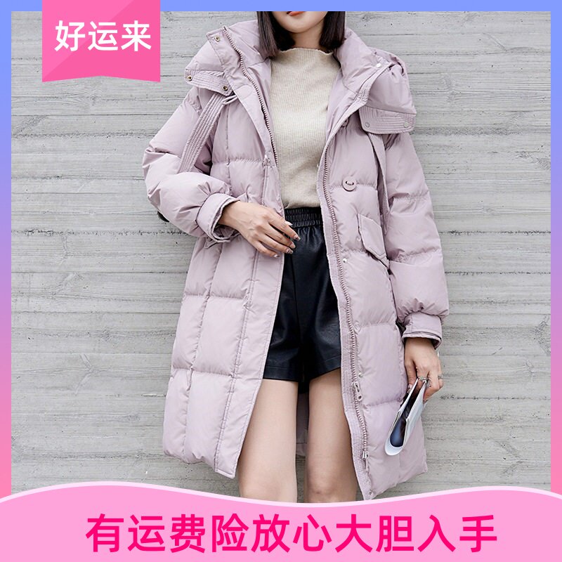 小个子连帽中长款羽绒服女冬季新