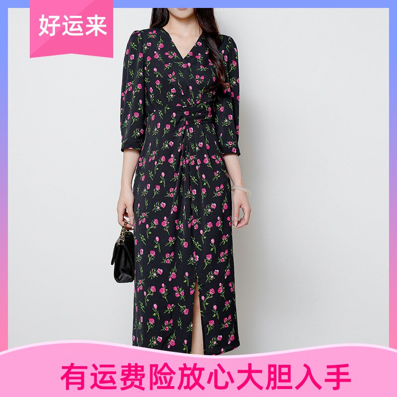 复古印花碎花连衣裙2025秋法式新