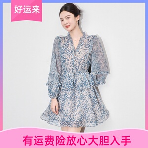 WLZD深圳南油高品质印花双绉雪纺法式收腰减龄小众气质连衣裙女夏