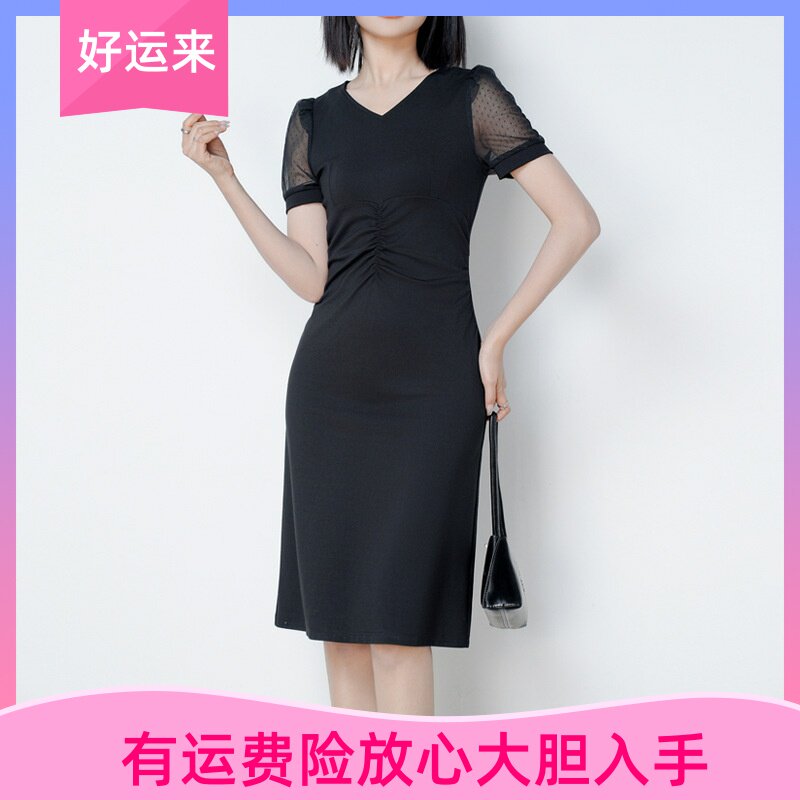 黑色连衣裙女2025新款夏季气质V