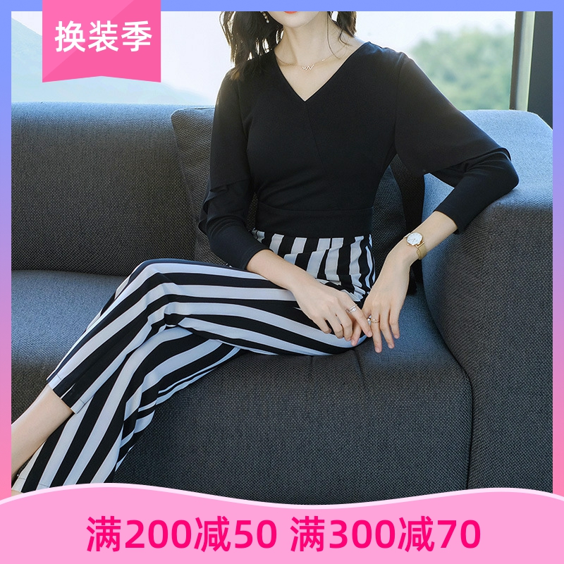 雅丽堡2021春季新款连衣裤子女修身显瘦休闲时尚喇叭阔腿连体裤潮