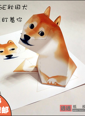 DOGE秋田犬一直盯着你看恐龙3d立体错觉精神污染视错觉玩具纸模型